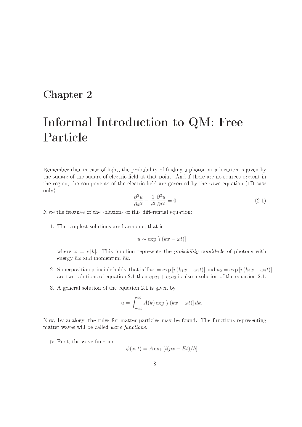 Informal Introduction to QM: Free Particle