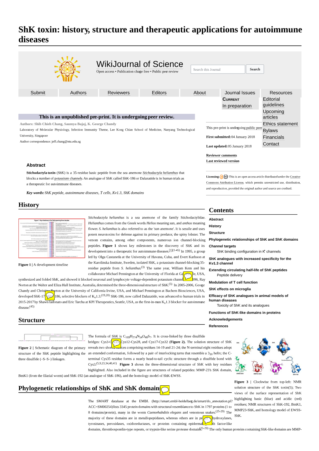 Shk Toxin: History, Structure and Therapeutic Applications for Autoimmune Diseases