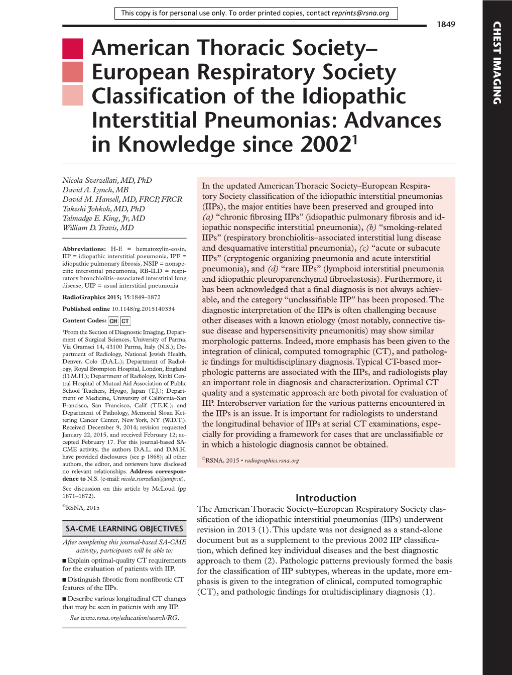 European Respiratory Society Classification of the Idiopathic