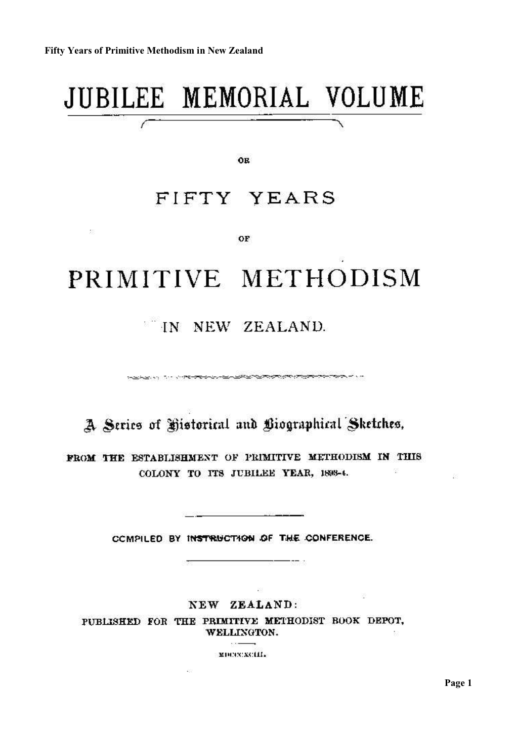 Fifty Years of Primitive Methodism in New Zealand Page 1