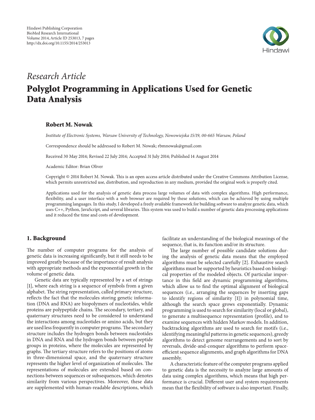 Polyglot Programming in Applications Used for Genetic Data Analysis