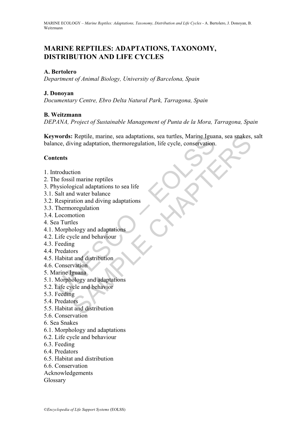 Marine Reptiles: Adaptations, Taxonomy, Distribution and Life Cycles - A