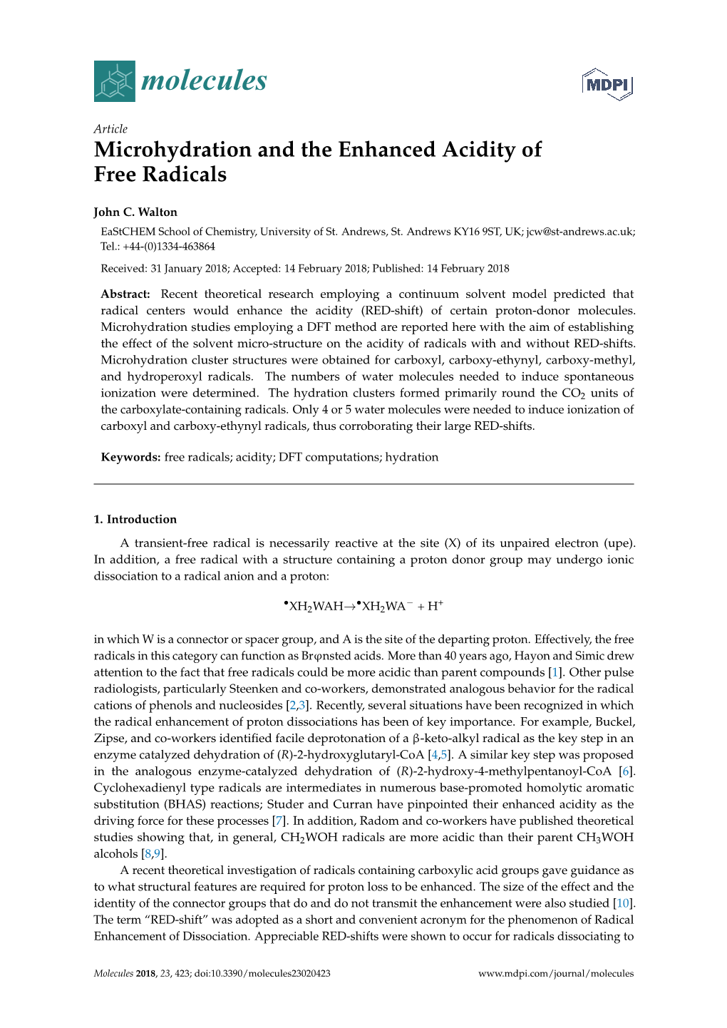 Microhydration and the Enhanced Acidity of Free Radicals