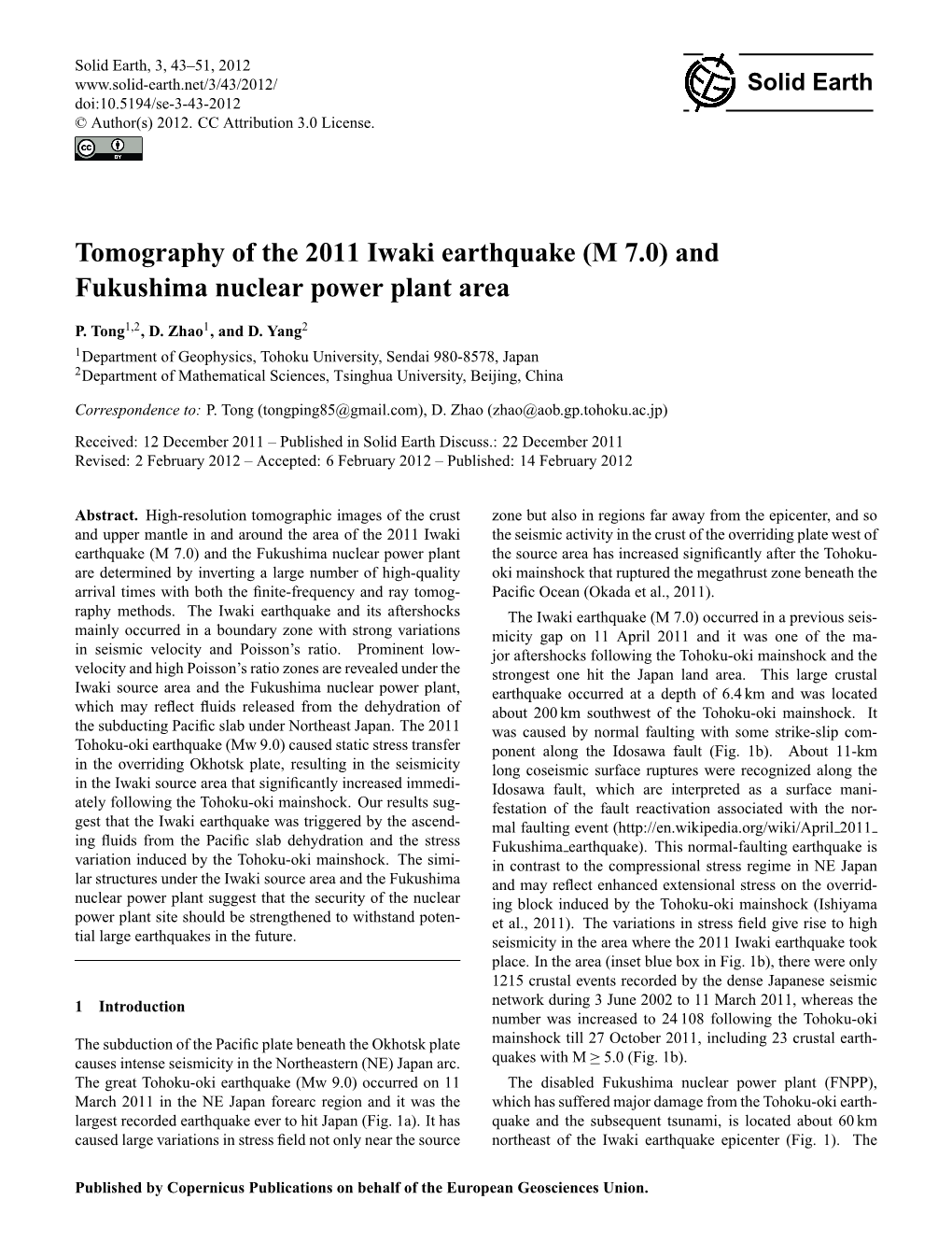 Tomography of the 2011 Iwaki Earthquake (M 7.0) and Fukushima Nuclear Power Plant Area