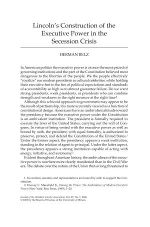 Lincoln's Construction of the Executive Power in the Secession Crisis