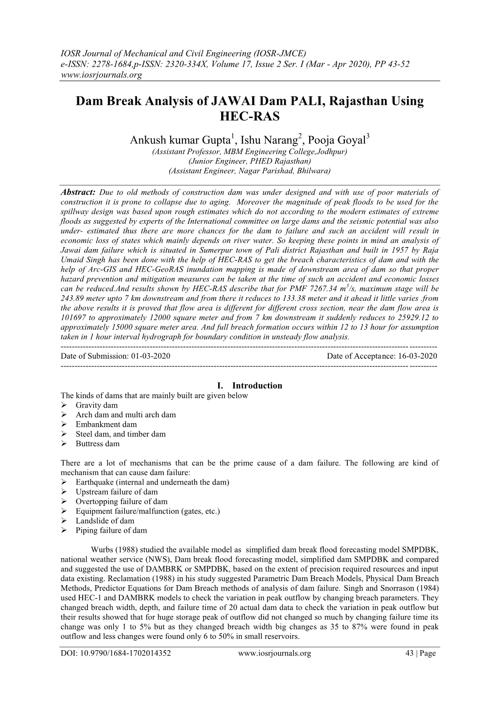 Dam Break Analysis of JAWAI Dam PALI, Rajasthan Using HEC-RAS