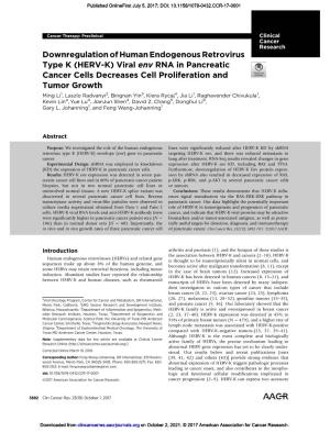 (HERV-K) Viral Env RNA in Pancreatic Cancer Cells Decreases Cell