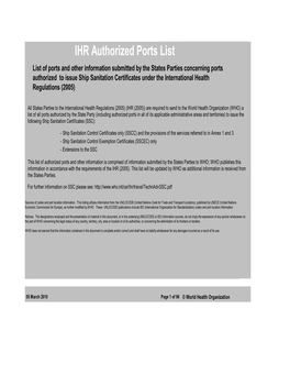 IHR Authorized Ports List