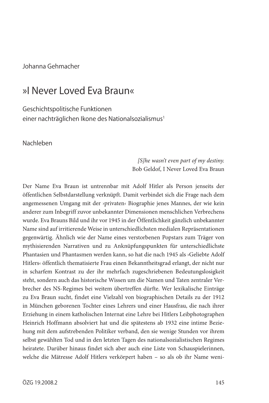 I Never Loved Eva Braun«