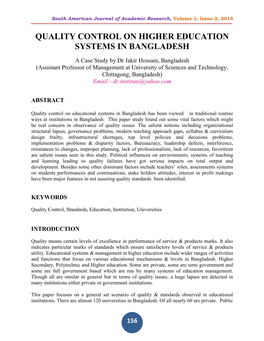 Quality Control on Higher Education Systems in Bangladesh