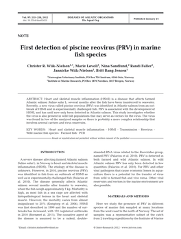 First Detection of Piscine Reovirus (PRV) in Marine Fish Species