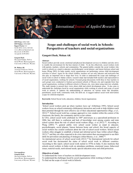 Scope and Challenges of Social Work in Schools: Perspectives of Teachers and Social Organizations