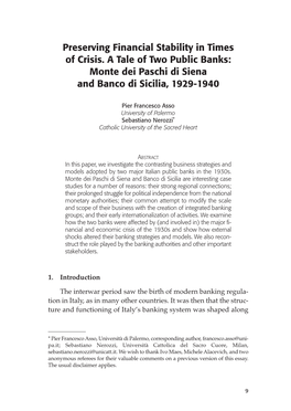 Preserving Financial Stability in Times of Crisis. a Tale of Two Public Banks: Monte Dei Paschi Di Siena and Banco Di Sicilia, 1929-1940