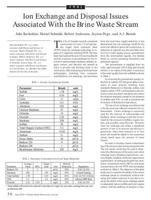 Ion Exchange and Disposal Issues Associated with the Brine Waste Stream
