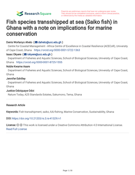 Fish Species Transshipped at Sea (Saiko Sh) in Ghana with a Note On