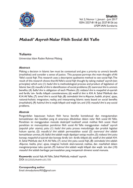 Mabadi' Asyroh Nalar Fikih Sosial Ali Yafie