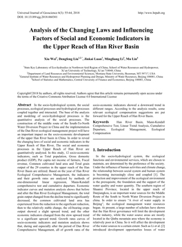 Analysis of the Changing Laws and Influencing Factors of Social and Economic Indicators in the Upper Reach of Han River Basin