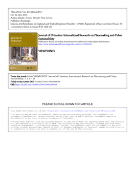 Journal of Urbanism: International Research on Placemaking and Urban Sustainability VIEWPOINTS