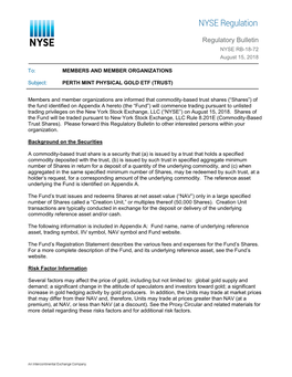 Regulatory Bulletin NYSE RB-18-72