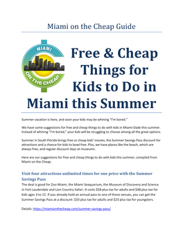 Free & Cheap Things for Kids to Do in Miami This Summer