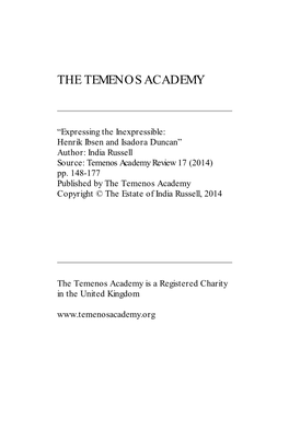 Henrik Ibsen and Isadora Duncan” Author: India Russell Source: Temenos Academy Review 17 (2014) Pp