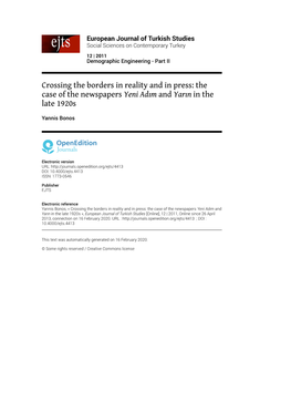 European Journal of Turkish Studies, 12 | 2011 Crossing the Borders in Reality and in Press: the Case of the Newspapers Yeni