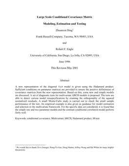 Large Scale Conditional Covariance Matrix Modeling, Estimation and Testing