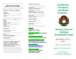 Rodney Monroe Holiday Basketball Camp