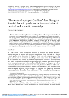 'The Want of a Proper Gardiner': Late Georgian Scottish Botanic