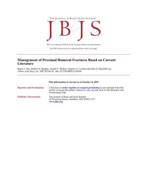 Management of Proximal Humeral Fractures Based on Current Literature