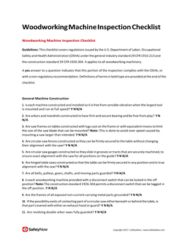 Woodworking Machine Inspection Checklist