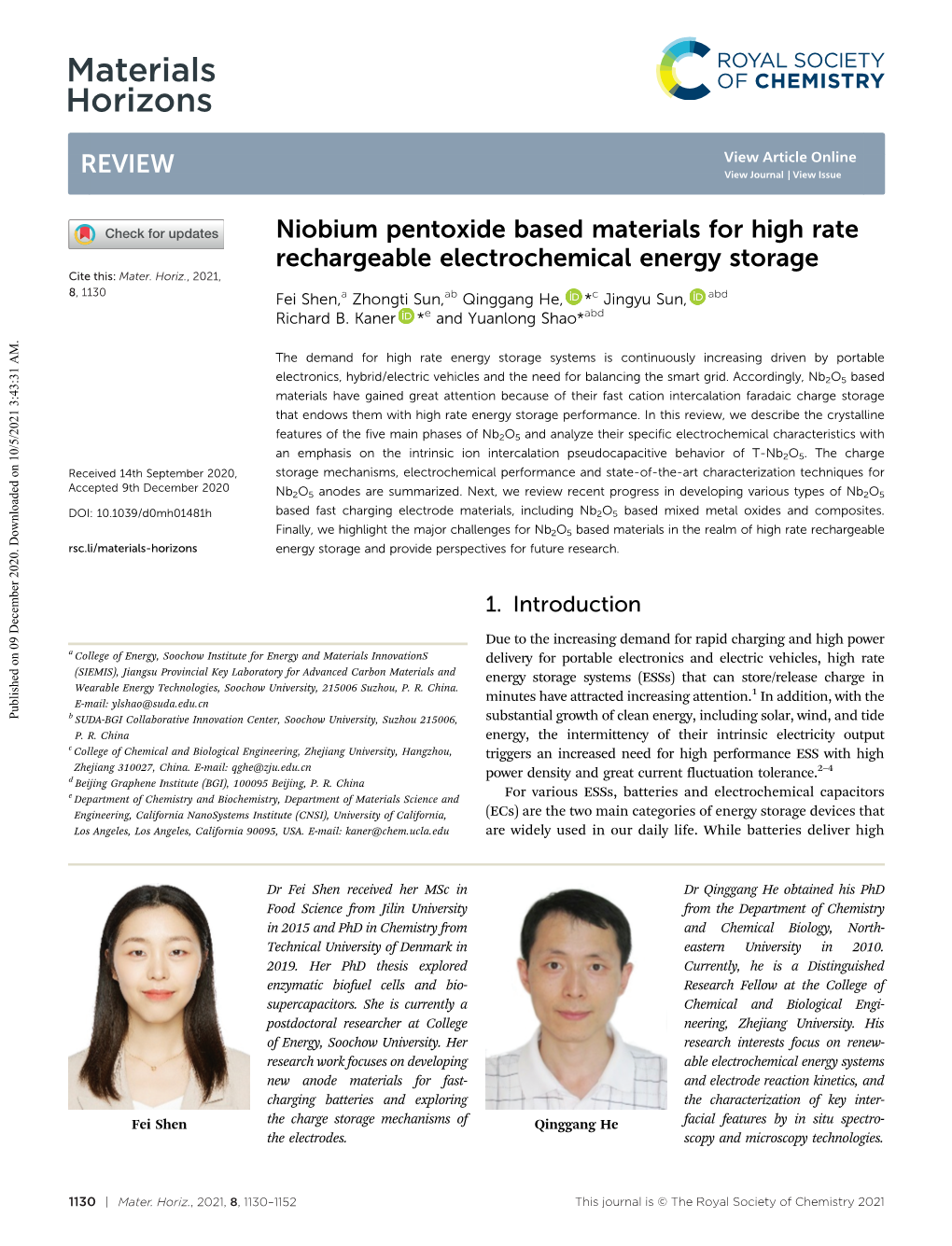 Niobium Pentoxide Based Materials for High Rate Rechargeable Electrochemical Energy Storage Cite This: Mater