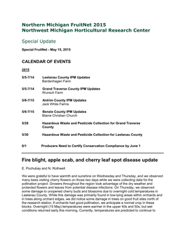 Fire Blight, Apple Scab, and Cherry Leaf Spot Disease Update