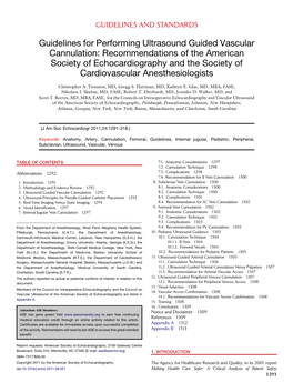 Guidelines for Performing Ultrasound Guided Vascular Cannulation