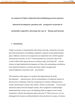 An Analysis of China's Industrial Cluster(Zhejiang Province Pattern)