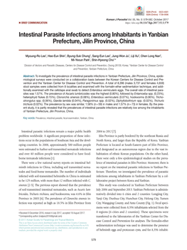 Intestinal Parasite Infections Among Inhabitants in Yanbian Prefecture, Jilin Province, China