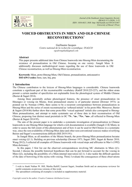 Voiced Obstruents in Mien and Old Chinese Reconstructions*