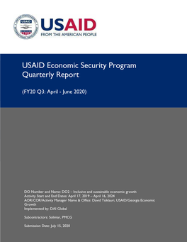 USAID Economic Security Program Quarterly Report