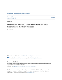 The Rise of Online Native Advertising and a Recommended Regulatory Approach