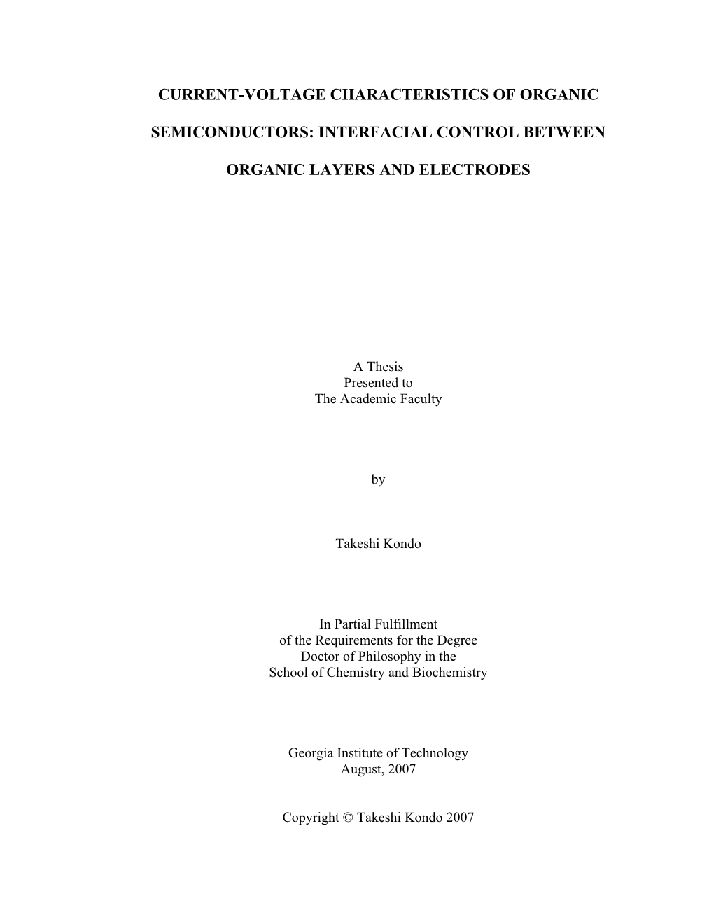 Current-Voltage Characteristics of Organic