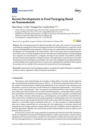 Recent Developments in Food Packaging Based on Nanomaterials