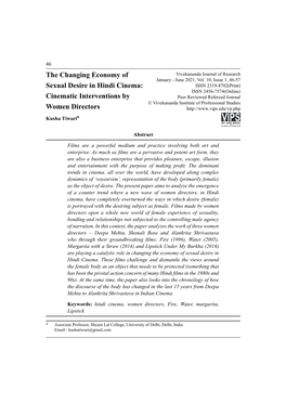 The Changing Economy of Sexual Desire in Hindi Cinema: Cinematic Interventions by Women Directors Women