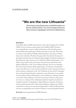 “We Are the New Lithuania” Deconstructing Queerness and Nationalism in Romas Zabarauskas’ You Can’T Escape Lithuania (Nuo Lietuvos Nepabėgsi) and Porno Melodrama