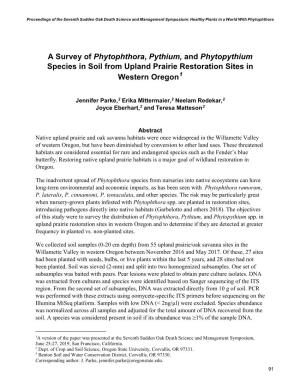 A Survey of Phytophthora, Pythium, and Phytopythium Species in Soil from Upland Prairie Restoration Sites in Western Oregon1