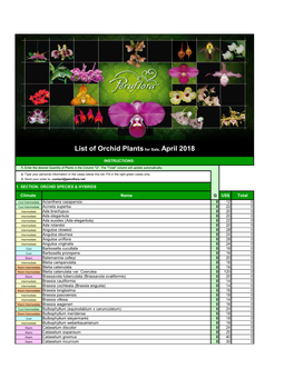 List of Orchid Plantsfor Sale, April 2018