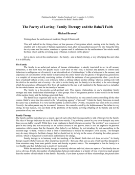 The Poetry of Loving: Family Therapy and the Bahá'í Faith