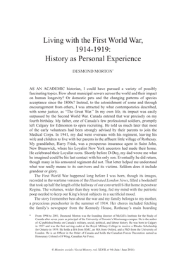 Living with the First World War, 1914-1919: History As Personal Experience