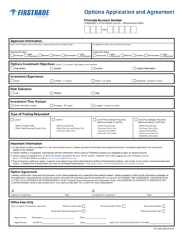 Options Application and Agreement Member FINRA/SIPC Firstrade Account Number (If Application Is for an Existing Account – Otherwise Leave Blank)