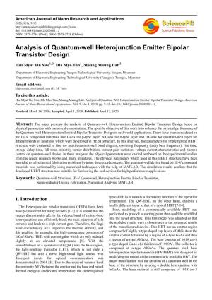 Analysis of Quantum-Well Heterojunction Emitter Bipolar Transistor Design