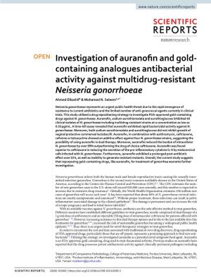 Investigation of Auranofin and Gold-Containing Analogues Antibacterial Activity Against Multidrug-Resistant Neisseria Gonorrhoea